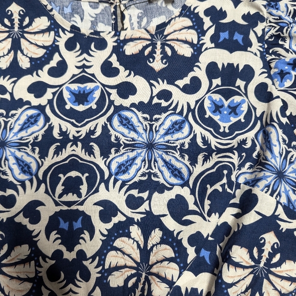 NWT Rachel Zoe Puff Sleeve Crop Top Elastic Hem Blue Batik Floral size M - Picture 2 of 11